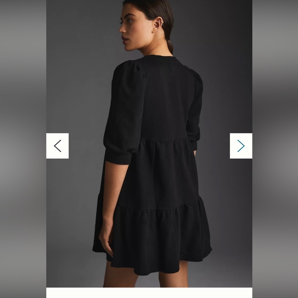 ANTHROPOLOGIE T.LA WOMEN'S BLACK PUFF SHORT SLEEVE dress casual tiered fall L - Picture 3 of 8